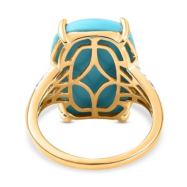 Collectors Edition- Extremely Rare Size 9K Yellow Gold AAA  Sleeping Beauty Turquoise ( Cus18X13 mm 9.82 Ct.) and Diamond Ring 10.00 Ct.