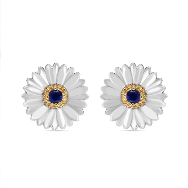 Masoala Sapphire (FF) Floral Stud Earrings (with Push Back) in Platinum and Gold Overlay Sterling Si