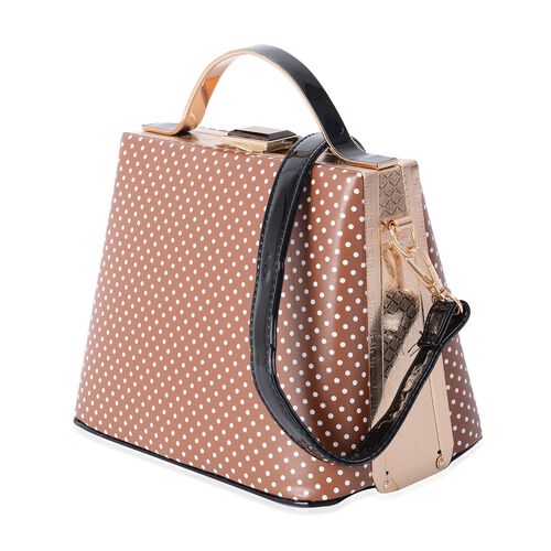 Tan Colour Polka Dot Pattern Tote Bag with Removable Shoulder Strap Size 22x18x14 Cm - 3232633 - TJC