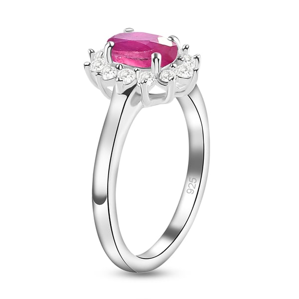 African Ruby and Natural Cambodian Zircon Ring in Platinum Overlay Sterling Silver 1.75 Ct.