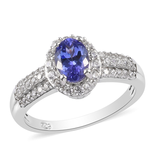 Premium Tanzanite and Natural Cambodian Zircon Ring in Platinum Overlay Sterling Silver 1.30 Ct.