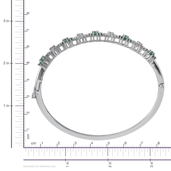 Kagem Zambian Emerald (Rnd), Natural Cambodian Zircon Bangle (Size 7.5) in Platinum Overlay Sterling Silver 4.750 Ct.