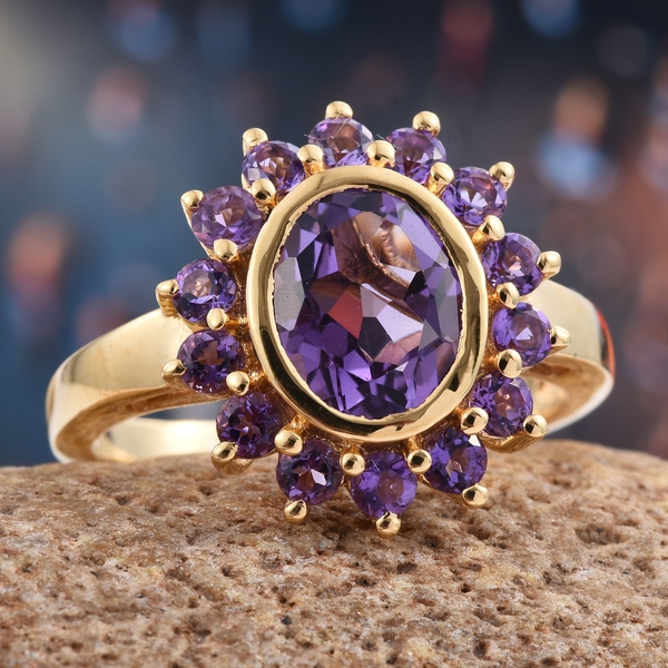 Natural Uruguay Amethyst (Ovl 2.50 Ct) Ring in 14K Gold Overlay Sterling Silver 3.500 Ct.