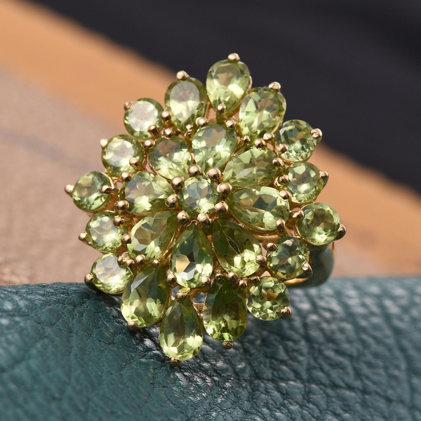 AA Hebei Peridot (Pear) Floral Ring in 14K Gold Overlay Sterling Silver 9.000 Ct.