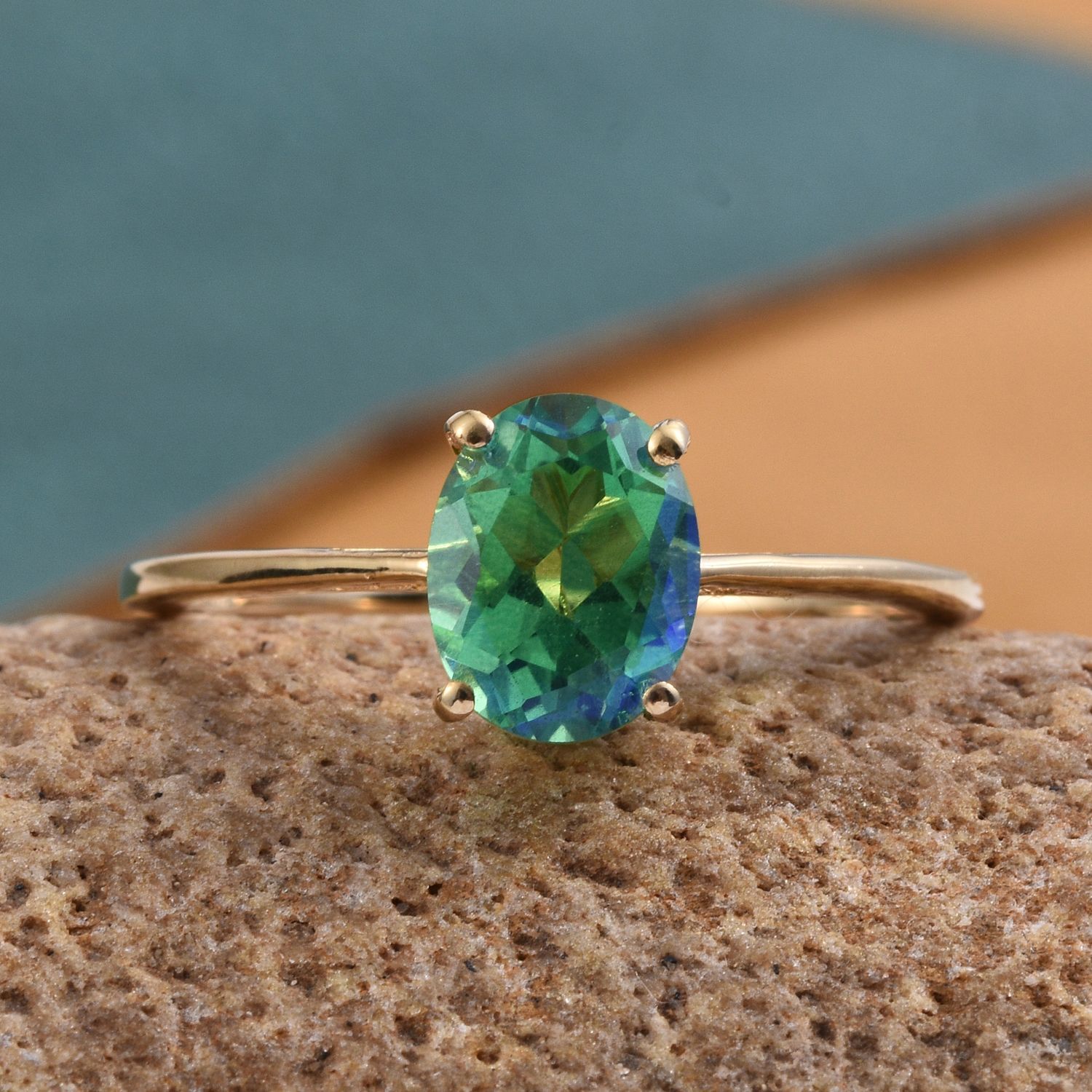 Peacock Quartz (Ovl) Solitaire Ring in 14K Gold Overlay Sterling Silver 2.000 Ct.