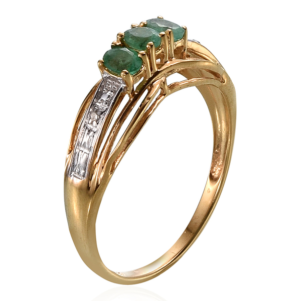 Kagem Zambian Emerald (Ovl), Diamond Ring in 14K Gold Overlay Sterling Silver