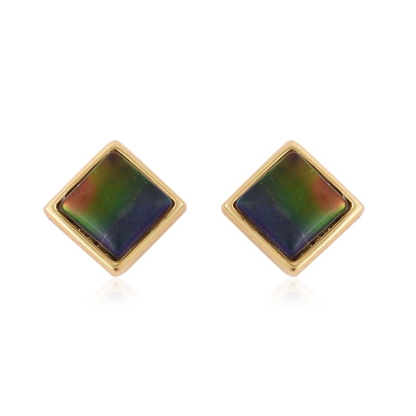Canadian Ammolite (Sqr) Stud Earrings in Yellow Gold Overlay Sterling Silver 2.000 Ct.
