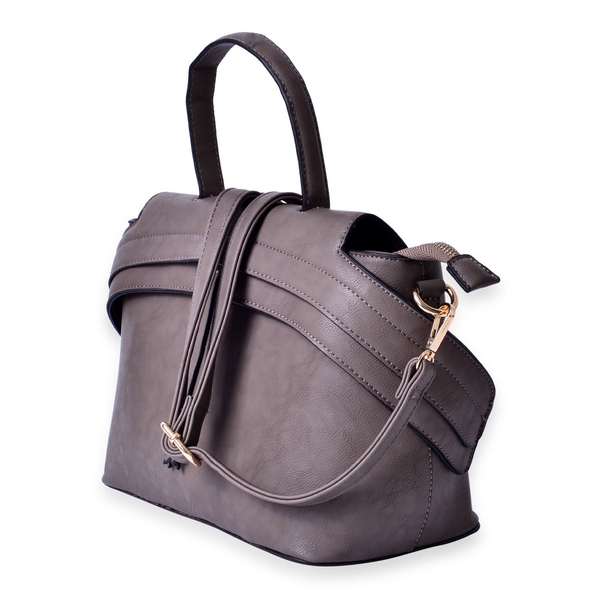 Grey Colour Tote Bag with External Zipper Pocket and Adjustable and Removable Shoulder Strap (Size 32x22.5x15 Cm)