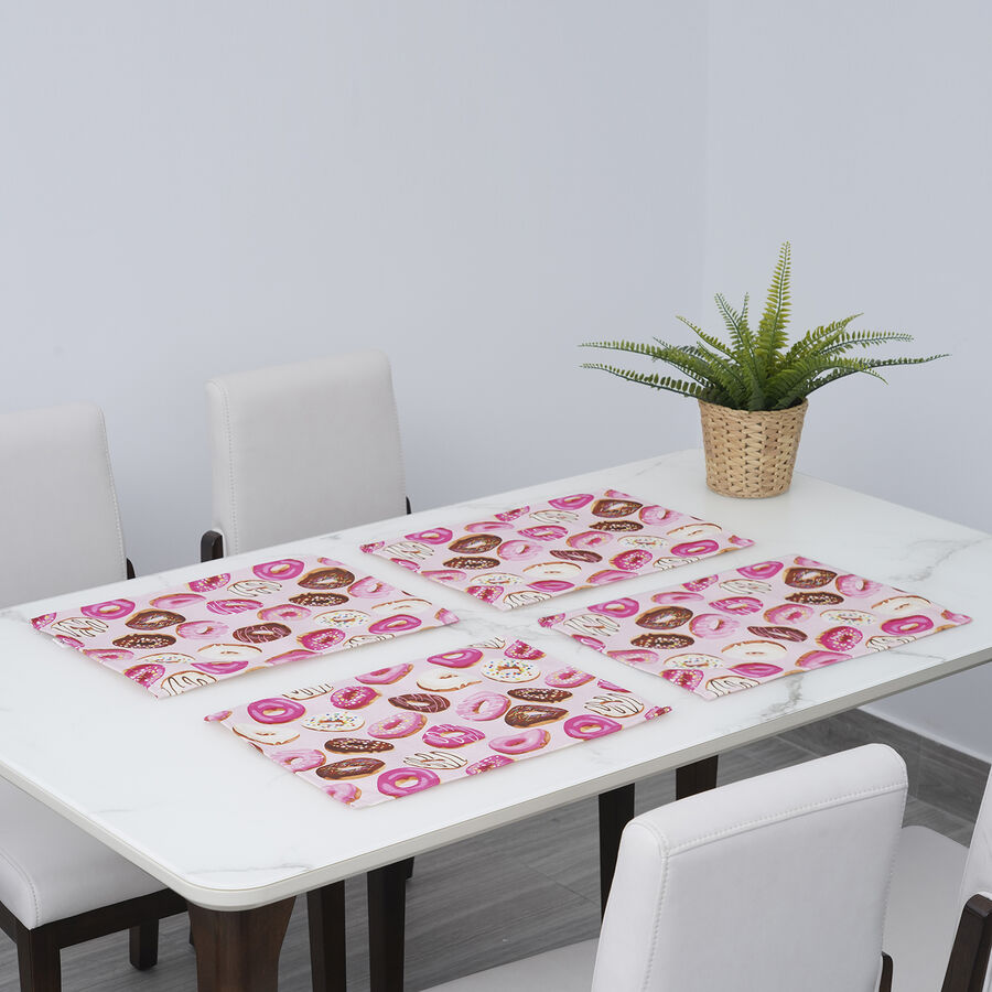 Set Of 4 - Waterproof Donut Ring Pattern Kitchen Placemat (Size 41X29cm) - Pink