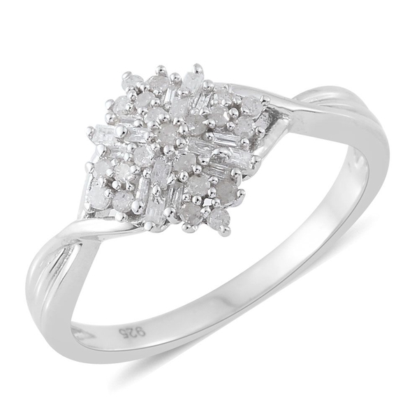 Designer Inspired - Fire Cracker Diamond (Rnd) Ring in Platinum Overlay Sterling Silver 0.330 Ct.