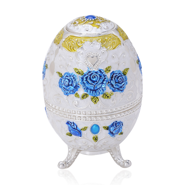 Home Decor - White Colour Enameled Floral and Filigree Pattern Egg Shape Multi Purpose Dispenser wit