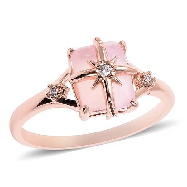 2 Piece Set - Simulated Rose Quartz and Simulated Diamond Ring and Cross Pendant with Chain (Size 20 with 3 inch Ext.)