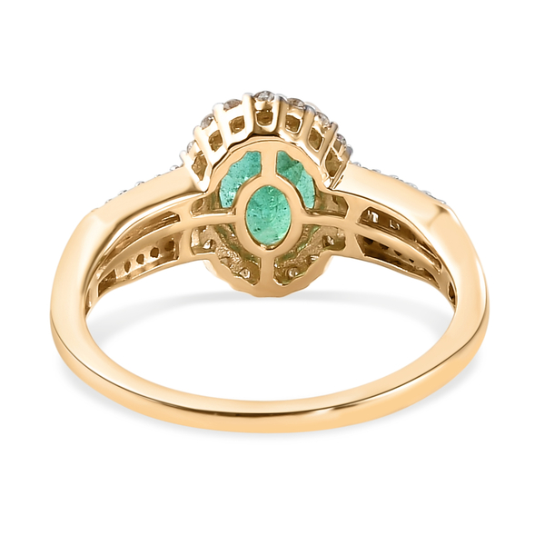 9K Yellow Gold AAA Kagem Zambian Emerald and Diamond Ring 1.43 Ct.
