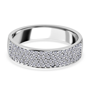 Moissanite Half Eternity Band Ring in Rhodium Overlay Sterling Silver