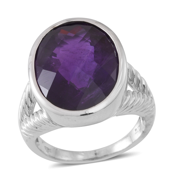 Very Rare Size Zambian Amethyst (Ovl) Ring in Rhodium Plated Sterling Silver 15.750 Ct. Silver wt. 9