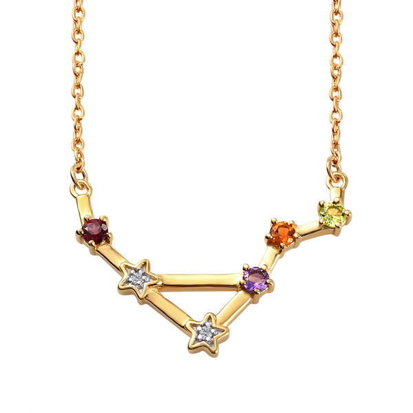 Diamond and Multi Gemstones Necklace (Size18 with 2 Inch Extender) in 14K Gold Overlay Sterling Silv