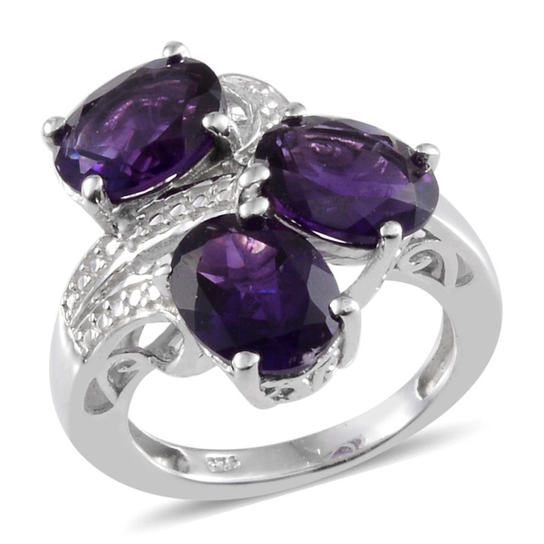 Lusaka Amethyst (Ovl) Trilogy Ring in Platinum Overlay Sterling Silver 5.000 Ct.