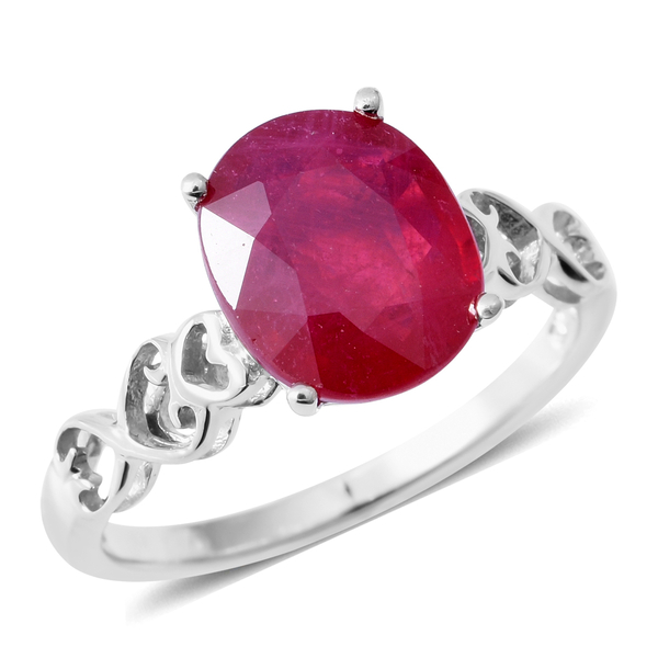 African Ruby (Ovl 11x9 mm) Ring in Rhodium Overlay Sterling Silver 5.00 Ct.