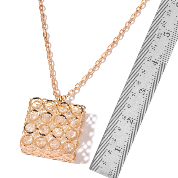 Simulated White Diamond Pendant With Chain in Gold Tone