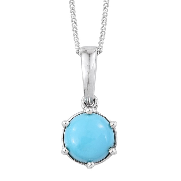 Arizona Sleeping Beauty Turquoise (Rnd) Solitaire Pendant with Chain in Platinum Overlay Sterling Si