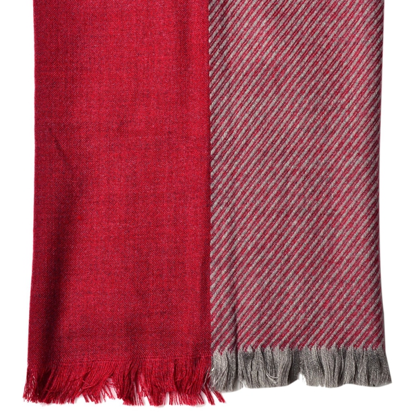 Designer Inspired-Red and Grey Colour Stripes Pattern 3 Way Wearable Scarf with Fringes (Size 200X75 Cm)