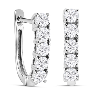 Moissanite Hoop Earrings (With Clasp) in Platinum Overlay Sterling Silver 1.05 Ct.
