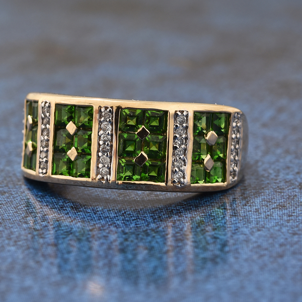 New York Close Out- 14K Yellow Gold AAAA Princess Cut Chrome Diopside and Diamond Ring  1.350  Ct.
