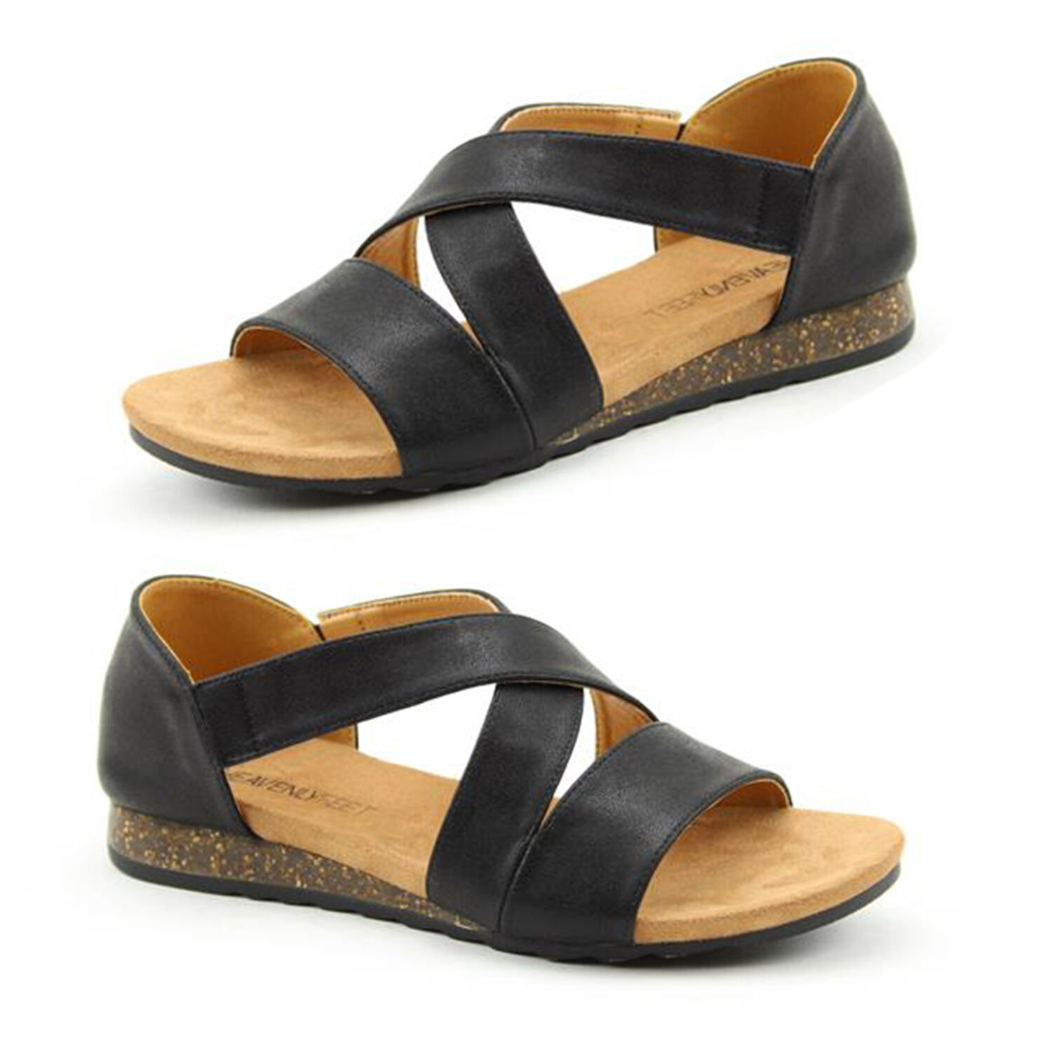 Heavenly Feet Estelle Womens Cross Sandal in Black