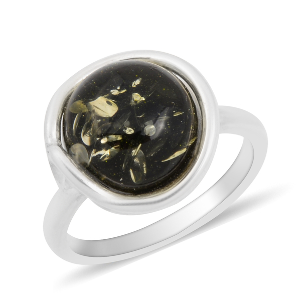 Baltic Green Amber Ring in Sterling Silver