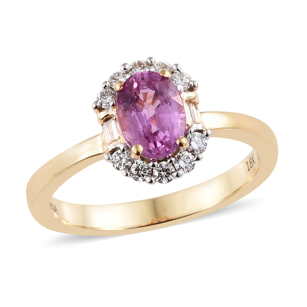 ILIANA 18K Yellow Gold AAA Pink Sapphire (Ovl), Diamond (SI/G-H) Ring 1.200 Ct.