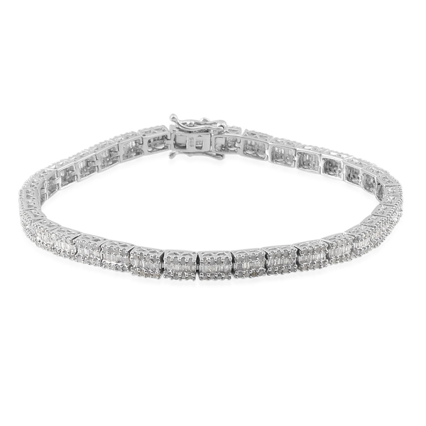 Diamond (Bgt) Bracelet (Size 8) in Platinum Overlay Sterling Silver 3.000 Ct.