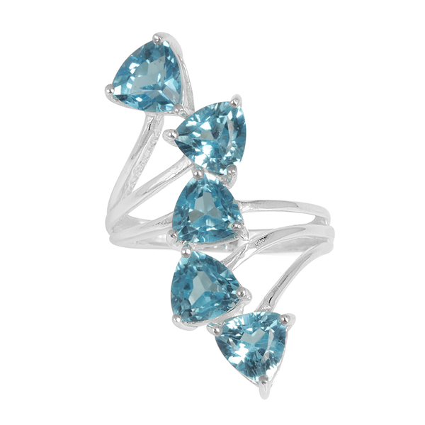 Swiss Blue Topaz (Trl) 5 Stone Crossover Ring in Sterling Silver 5.000 Ct.