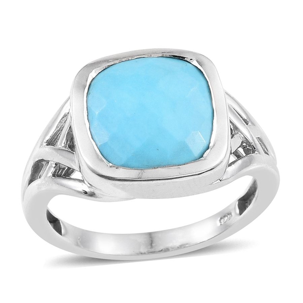 4.75 Ct Sleeping Beauty Turquoise Solitaire Ring in Platinum Plated Silver 5 Grams