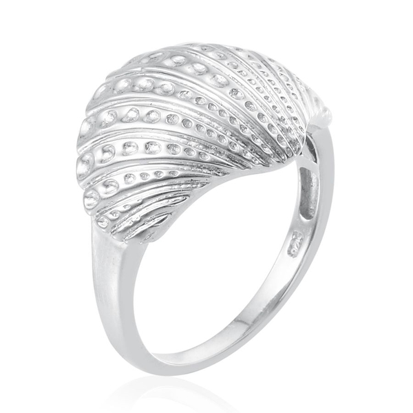 Platinum Overlay Sterling Silver Shell Ring, Silver wt 6.50 Gms.