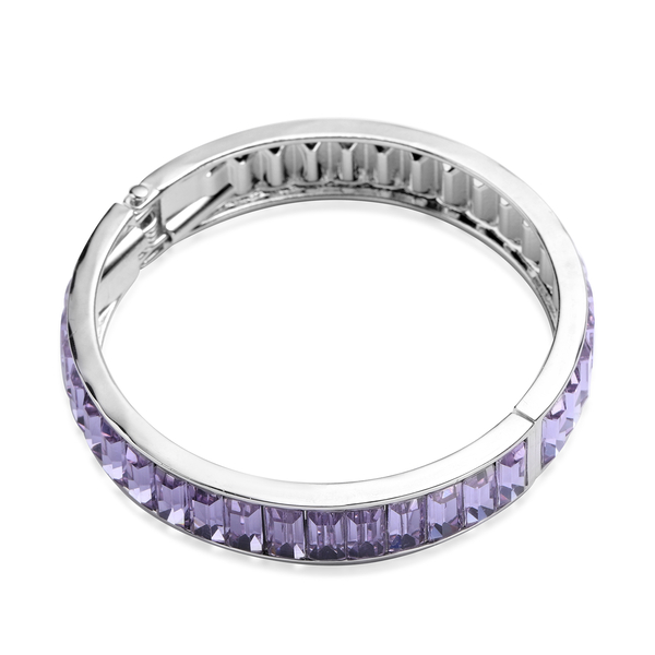 2 Piece Set - Simulated Amethyst Eternity Bangle (Size 7.5) and Earrings (with Push Back) in Gold Tone