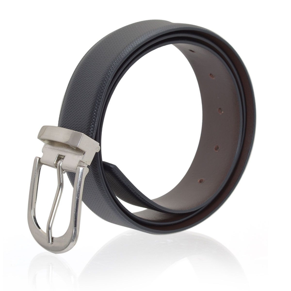 Genuine Leather Black and Brown Colour Mens Belt with Silver Tone Buckle (Size 43-47 inch)