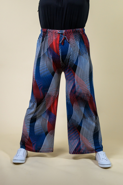 TAMSY  Collection Abstract Pattern Trousers  - White Navy Black and Red