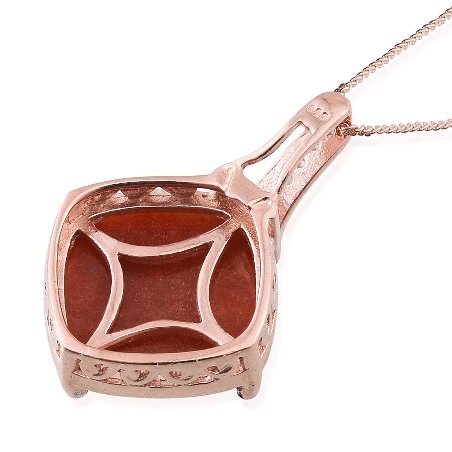 Red Jade (Cush 11.25 Ct), Diamond Pendant With Chain (Size 18) in Rose Gold Overlay Sterling