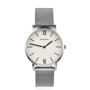 Close out Deal - Sekonda White Dial Watch with Silver Mesh Bracelet