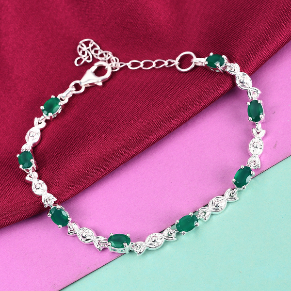 Verde Green Onyx Bracelet (Size 6.5 With 2 inch Extender) with Lobster Clasp in Sterling Silver 3.08 Ct.