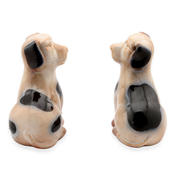 Set of 2 - Home Decor - Black and Grey Ceramic Porcelain Dog