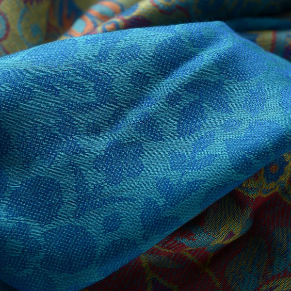 100% Modal Red, Green, Blue and Multi Colour Floral and Paisley Pattern Jacquard Scarf (Size 190x70 Cm)