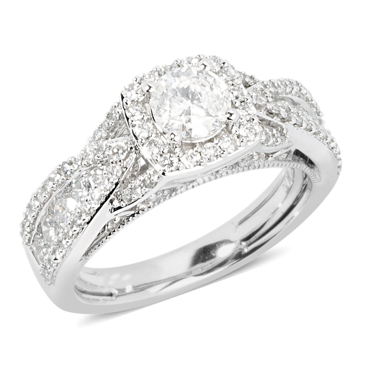 14K White Gold Diamond (Rnd)  (I1-I2/G-H) Ring 1.500 Ct, Gold wt 5.80 gms.