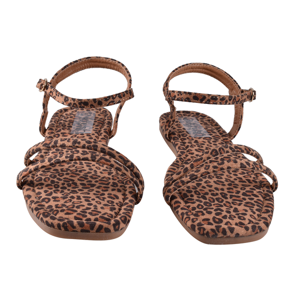 Leopard Patterned Suede Tower Strap Sandals (Size 3)