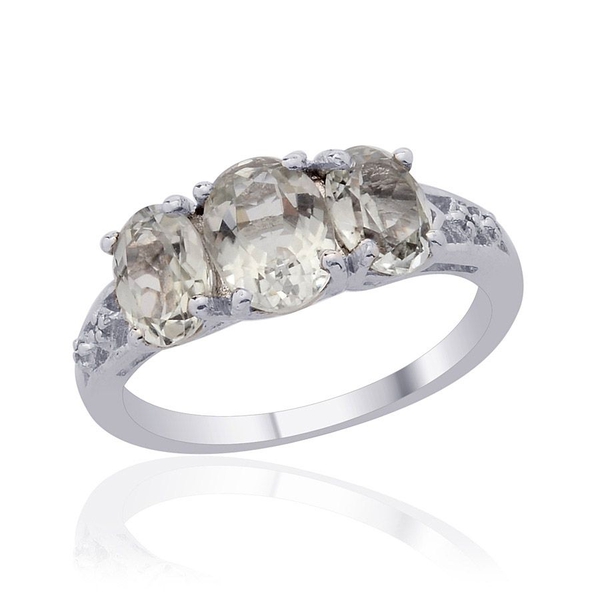 Green Sillimanite (Ovl 1.25 Ct), Diamond Ring in Platinum Overlay Sterling Silver 2.752 Ct.