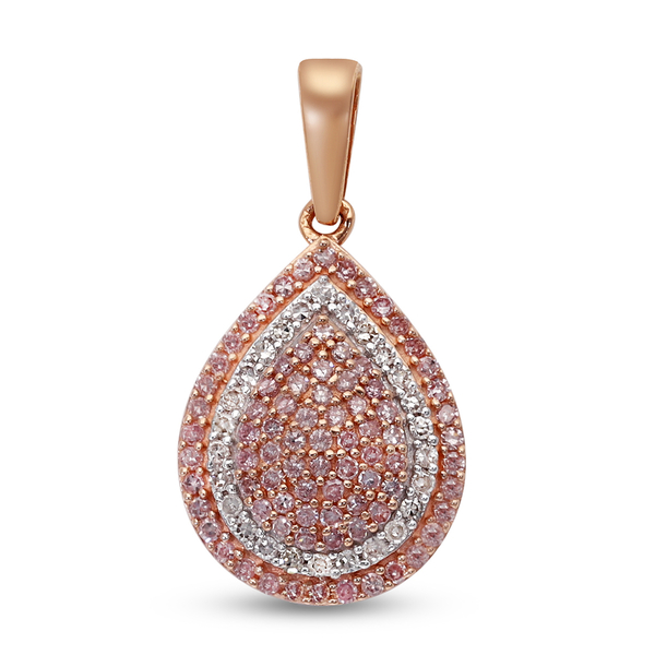 9K Rose Gold Pink and White Diamond Cluster Pendant 0.50 Ct.
