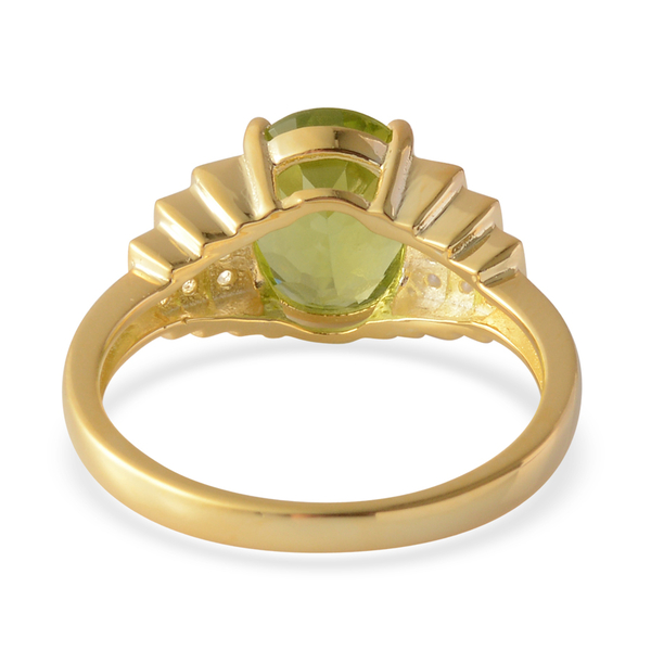 AA Hebei Peridot (Ovl 2.75 Ct), White Topaz Ring in Yellow Gold Overlay Sterling Silver 2.900 Ct.