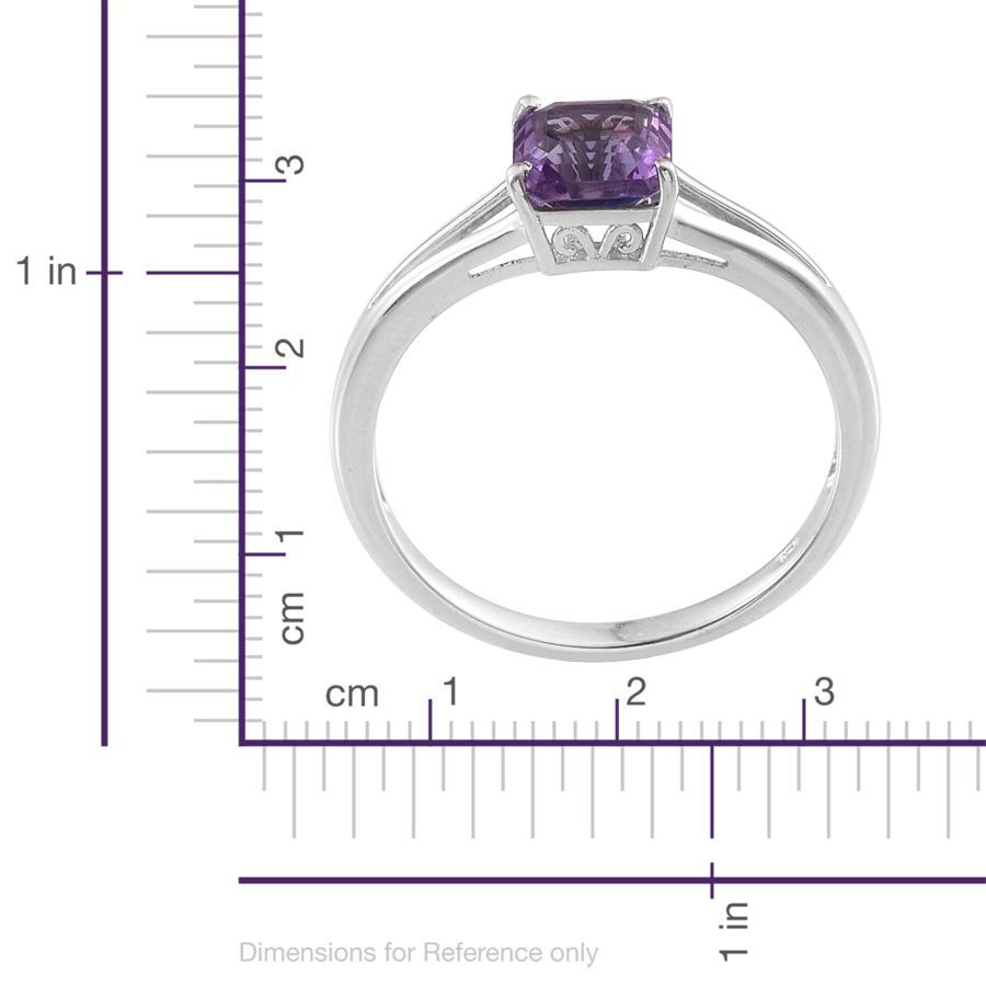 Asscher Cut Amethyst (Oct) Solitaire Ring in Platinum Overlay Sterling Silver 1.750 Ct.