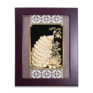 Home Decor - 24K Gold Plated Peacock Wooden Frame (Size 27x34 Cm)