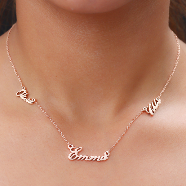 Personalised Three Names Necklace in Silver SIze 20", Font - Freehand521 BT